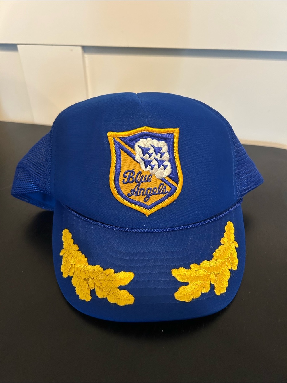 Vintage US NAVY Blue Angels Mesh Trucker Snap Back Hat Super Clean